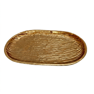 Bandeja Decorativa Ovalada de Metal Chapada en Oro, Hecha a Mano, para Decoración del Hogar y Regalos de Boda - Product Image 1