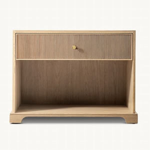 RH GENEVIEVE <strong>OAK</strong> REEDED NIGHTSTAND Light Wood <strong>Bedside</strong> <strong>Table</strong> Gold Handles Reeded Detailing Modern Apartment Bedroom Drawer - Product Image 5
