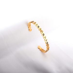 2022 Newest Jewelry Stainless Steel 18K <b>Gold</b> <b>Plated</b> Simple Round Concave Opening Finger <b>Bangle</b> Bracelet for Women Girls - Product Image 2