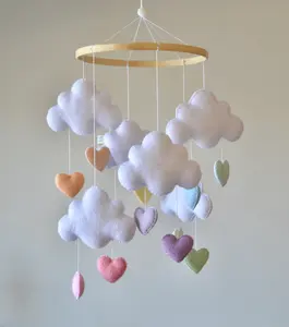 cloud felt baby cot mobile baby shower decor pastel rainbow heart nursery mobile