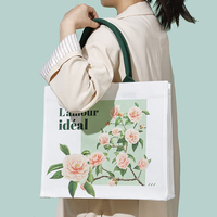 Sac fourre-tout en toile avec logo personnalisé, nouveau design, motif lotus bleu, pour la promotion d'entreprise, les festivals et la publicité en supermarché