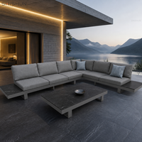Ensemble de meubles de patio extérieur, canapé sectionnel en aluminium en forme de L avec table basse en pierre frittée, imperméable et antirouille pour le jardin