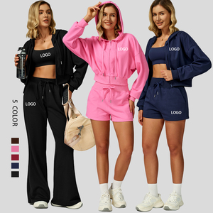 Completo Sportivo da <span class=keywords><strong>Donna</strong></span> all'Ingrosso, <span class=keywords><strong>Tuta</strong></span> da Corsa 4 Pezzi con Giacca a Maniche Lunghe con Zip, Top <span class=keywords><strong>Fitness</strong></span> e Pantaloni con Coulisse, Completo da Yoga - Product Image 1