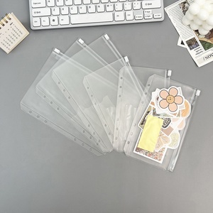예산 책정을위한 A6 포켓 바인더 현금 봉투 6 링 PVC 문서 파우치 서류 가방 용 투명 지퍼 폴더 느슨한 잎 가방 - Product Image 1