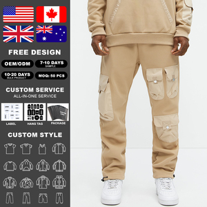 KingSen High Quality Heavyweight Cotton Cargo Joggers <b>Pants</b> Patchwork Nylon Multi Pocket Soft Sporty Streetwear Sweatpants - Product Image 2