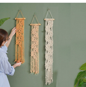Boho Chic piccolo cotone fatto a mano foglia geometrica Macrame Wall Art appeso arazzo decorazione della casa - Product Image 2