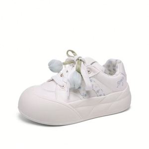 Chaussures de skate polyvalentes et élégantes pour femme, Nouvelle collection Printemps-Automne 2026, à semelle épaisse, blanches, décontractées, style coréen original, type 'Bread Shoes' - Product Image 2