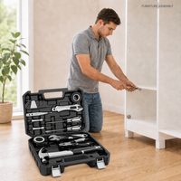 Kit d'outils multifonction 19 en 1 pour la réparation domestique, comprenant marteau, clé à molette, pinces, tournevis, scie à métaux et mallette de rangement