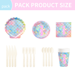 DAMAI - Juego de Vajilla con Temática de Sirena para Fiesta de Cumpleaños, con Platos, Vasos y Servilletas para 8 Personas - Product Image 6