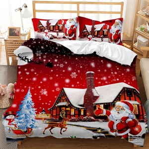 Set di Biancheria da Letto in Poliestere Stampato con Pigmenti Floreali Natalizi, Stile Europeo-Americano, 200TC, Copripiumino e Lenzuolo - Product Image 1
