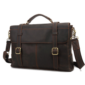 Mallette pour ordinateur portable de 15.6 pouces en cuir de vachette véritable pour hommes, style vintage, avec sangle détachable, sac d'ordinateur pour médecins et avocats - Product Image 2