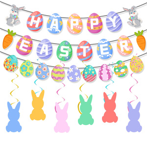 Easter Egg-themed Party <strong>Background</strong> Decoration, Pull Flags, Pull Flowers, Rabbits, Spiral Hanging Decorations - Product Image 3