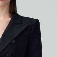 Solapa de pico de doble botonadura de negocios negra Mtm para mujer con traje de esmoquin de seda satinada estilos personalizables