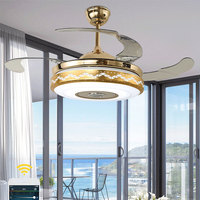 Ventiladores de Techo de Fábrica con Luz y Control Remoto Retráctil con Música Regulable 3CCT Motor BLDC Reversible para Dormitorio Sala de Estar