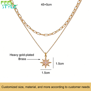 Maßgefertigte CZ-Edelstein-Set Sternanhänger Halskette Nickelfrei Gold PVD 316L Edelstahl Mehrschichtige Büroklammer-Kette Halskette - Product Image 6