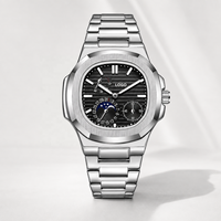 Montre en quartz or rose pour homme, boîtier coussin, bracelet en acier inoxydable, montre-bracelet résistante à l'eau pour affaires