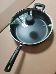 Keuken Ware Hot Selling Koekenpan Pannen 12 ''Carbon Staal Steelpan Antikleeflaag Diepe Koekenpan Met Glazen Deksel