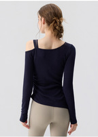 Servicio de Diseño de Alta Calidad, Ropa de Yoga para Mujer, Cuello Redondo con Manga Larga, Transpirable, Top Deportivo Sólido para Yoga