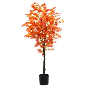 Home Garden Decor Faux Potted Bonsai Plant Tree Artificial Plastic Red Japanese Maple Leaf Tree