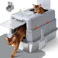 Bac à litière pour chat XL en acier inoxydable, anti-fuite d'urine, facile à nettoyer, entrée frontale, sortie supérieure, fermé et non collant