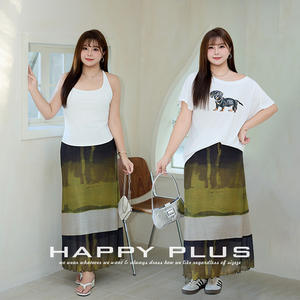 Jupe trapèze Runqi vert champêtre grande taille en mousseline imprimée haute élasticité pour femme N9207 - Product Image 3