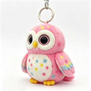 <b>Customized</b> Adorable pink owl plush <b>keychain</b> gift,Pink multicolor polka dot owl plush <b>keychain</b>,big eye colorful owl bag charm - Product Image 1