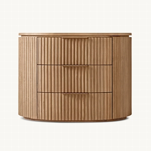 RH Wooden CurvedFront <strong>Bedside</strong> <strong>Table</strong> with 3 Drawers Vertical Grain Nightstand Modern Bedroom Storage Cabinet with <strong>Compact</strong> Drawers - Product Image 2