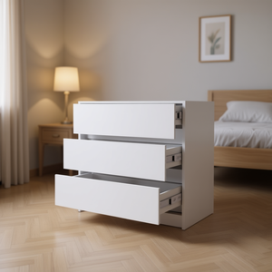 Cómoda Maldus con Acabado Blanco, Tres Cajones, Mueble Moderno para Dormitorio, Diseño de Panel de Madera Independiente - Product Image 2