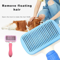 Sikat Anjing Kucing Self Cleaning Slicker Brush, Sikat Jarum Retractable Kepala Persegi, Penghilang Bulu, Perawatan Bulu Rontok