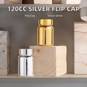 High Quality Electroplated Silver 120cc PET Medicine <b>Pill</b> Capsule <b>Bottle</b> with Screw Cap - Product Image 2