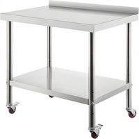 Table de travail plate à roulettes en acier inoxydable, antirouille, pour la restauration, la cantine, avec roues à frein, robuste, facile à déplacer