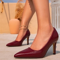 Nouveau style 2025 de talons aiguilles bordeaux à bout pointu, simples et élégants, pour une soirée tendance