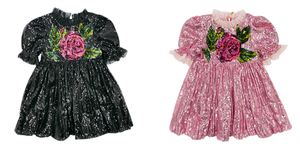 Abbigliamento per bambini Sparkle Rosa Fiori Puff Maniche in Paillettes Abito <span class=keywords><strong>Del</strong></span> Partito <span class=keywords><strong>del</strong></span> Vestito per I Bambini - Product Image 2