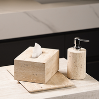SAIDKOCC marbre naturel travertin salle de bain accessoires pour douche aromathérapie décoration désinfectant pour les mains bouteille boîte à mouchoirs plateau