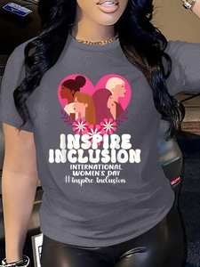 T-shirt da donna Inspire Inclusion, girocollo, manica corta, in maglia di poliestere, per la Giornata Internazionale della Donna, casual, vestibilità regolare - Product Image 3