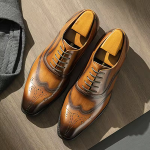 Chaussures habillées en cuir véritable pour hommes, à lacets, avec semelle en caoutchouc, pour le bureau, toutes saisons, luxe - Product Image 4