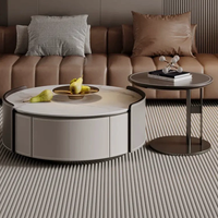 Ensemble de tables basses rondes de luxe léger, style italien, en cuir de selle et dalle de roche, tables basses gigognes extensibles pour salon