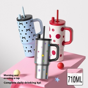 DD3579 710ml Double tasse de voyage en acier inoxydable isolée sous vide gobelet à <span class=keywords><strong>thé</strong></span> et café avec poignée et paille pour le camping - Product Image 2