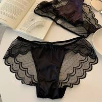 Braguitas de satén morado de lujo para mujer, con malla ondulada, sin costuras, sexys, de corte triangular, de talle bajo, con lazo decorativo, transparentes y totalmente transpirables, ropa interior íntima.