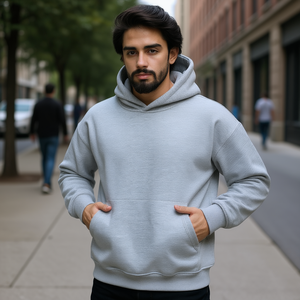 Sweat à capuche gris personnalisé pour homme, 100% coton molletonné, coupe classique, streetwear d'hiver, vêtements décontractés, prêt à être expédié - Product Image 2