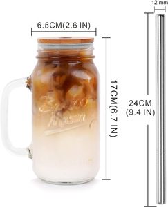 Mason Jar With Lid and Straw 24 <strong>oz</strong> Water Bottle With Handle Reusable <strong>Cup</strong>