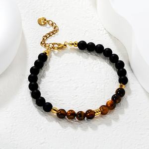 Adjustable Clasp 18K Gold Plated Stainless Steel Jewelry Trendy Wedding WearNatural Stone Beaded Bracelet for Women <b>Men</b> - Product Image 3
