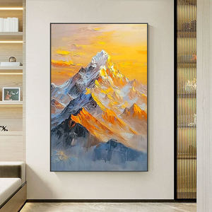 Hand Painted Oil <b>Painting</b> Golden Mountains Abstract Art Metal <b>Frame</b> 3D Visual Effect <b>For</b> Entryway Living Room Decor - Product Image 4