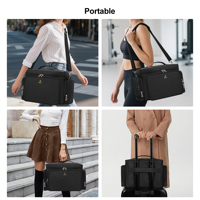 Organisateur de maquillage pliable en nylon avec fermeture éclair, grand format, sac de voyage cosmétique portable avec 2 pochettes et séparateurs amovibles