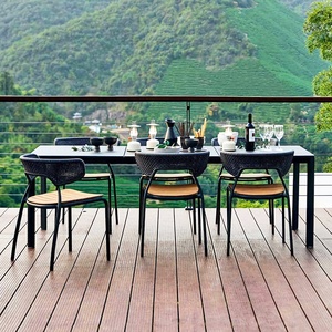 Set di Mobili da Esterno in Rattan Impermeabile con <span class=keywords><strong>Tavolo</strong></span> Quadrato o Rotondo in Metallo e <span class=keywords><strong>Sedie</strong></span> per Villa, Cortile, Balcone, <span class=keywords><strong>Giardino</strong></span> e Parco - Product Image 2