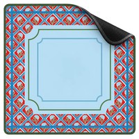 Tapis de Mahjong Personnalisé Marque FM, Motif Floral Tropical Vibrant, Cadre Vert Citron Chartreuse, Rayures Ondulées Orange Rosé, Mahjong Vierge
