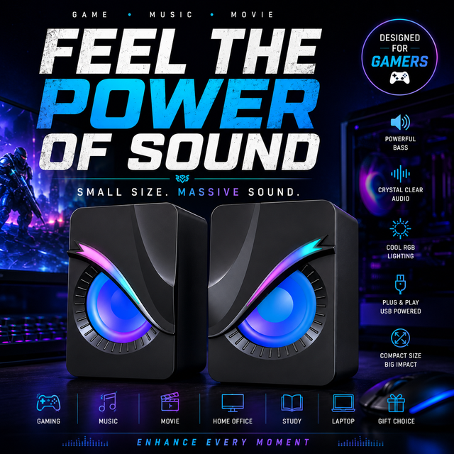 Cool Gadgets Electronic RGB Gaming Speakers for PC Futuristic Electronic Desktop Speakers with Colorful LED Lights