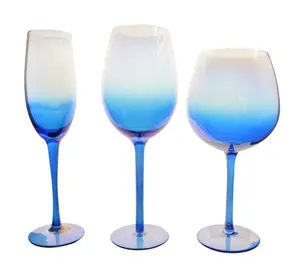 Service de verres à vin de luxe, 3 pièces, verres à flûte à champagne bleu, vin rouge, pour mariage, vente en gros