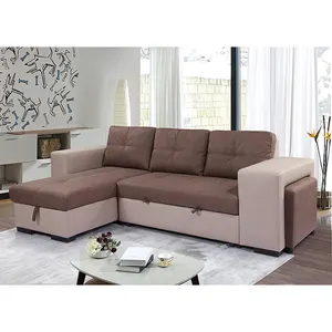 Sofa stitch warna kontras pembagi tangan kiri ruang tamu sofa kain berbentuk L modern dengan kursi sofa