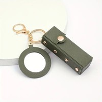 Étui à rouge à lèvres en cuir porte-clés avec miroir porte-porte-clés Chapstick accessoires de maquillage nouveaux cadeaux de voiture